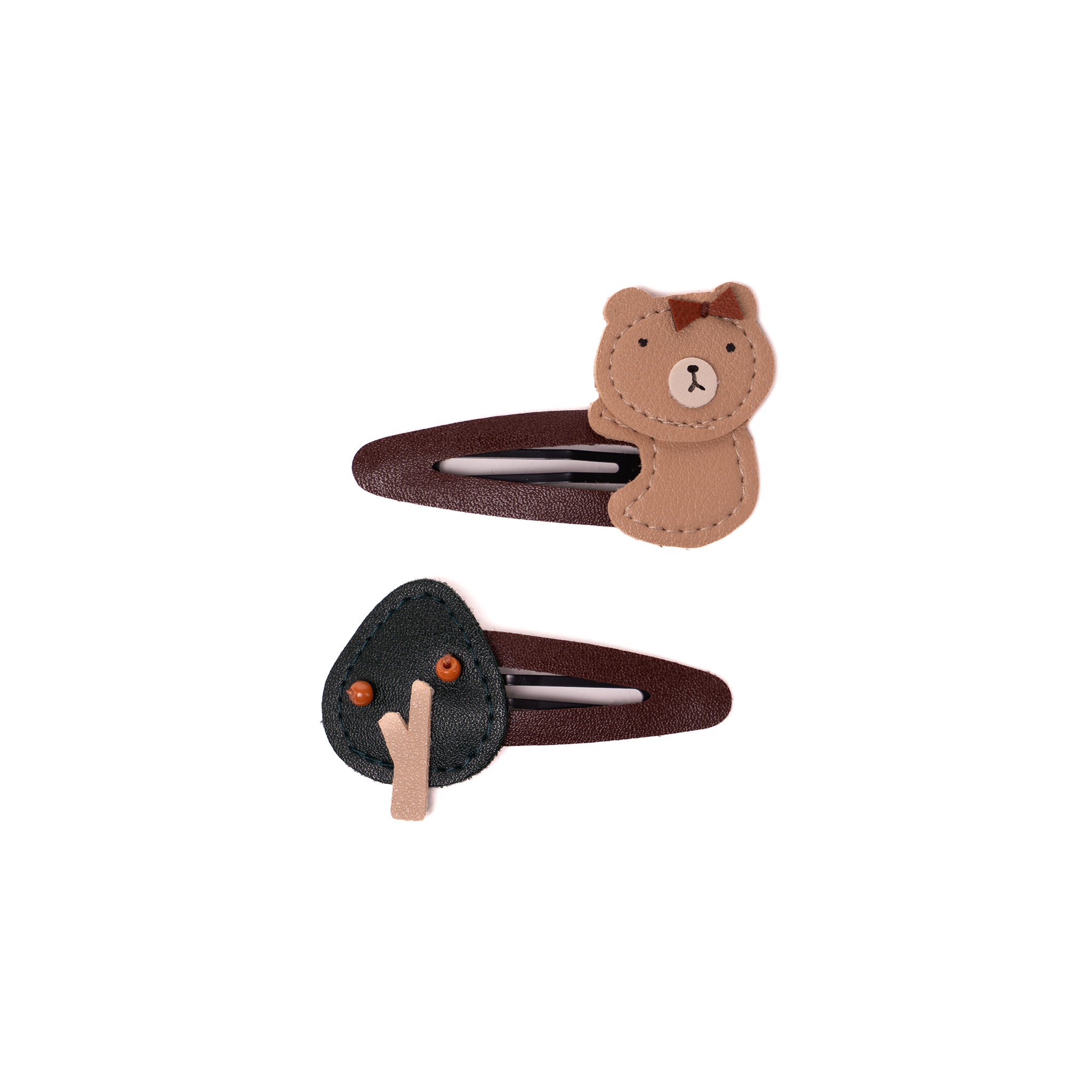 Leather Bear & Tree Snap Clip Set