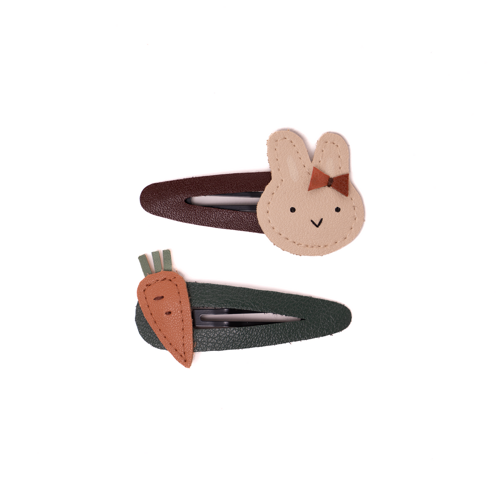 Leather Bunny & Carrot Snap Clip Set