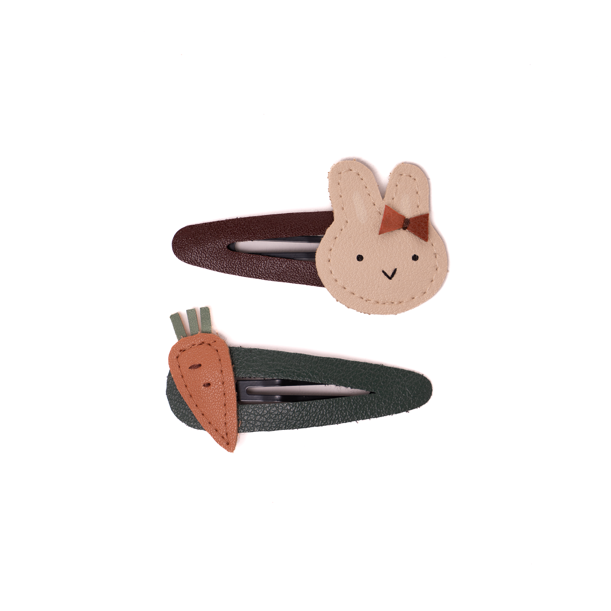 Leather Bunny & Carrot Snap Clip Set