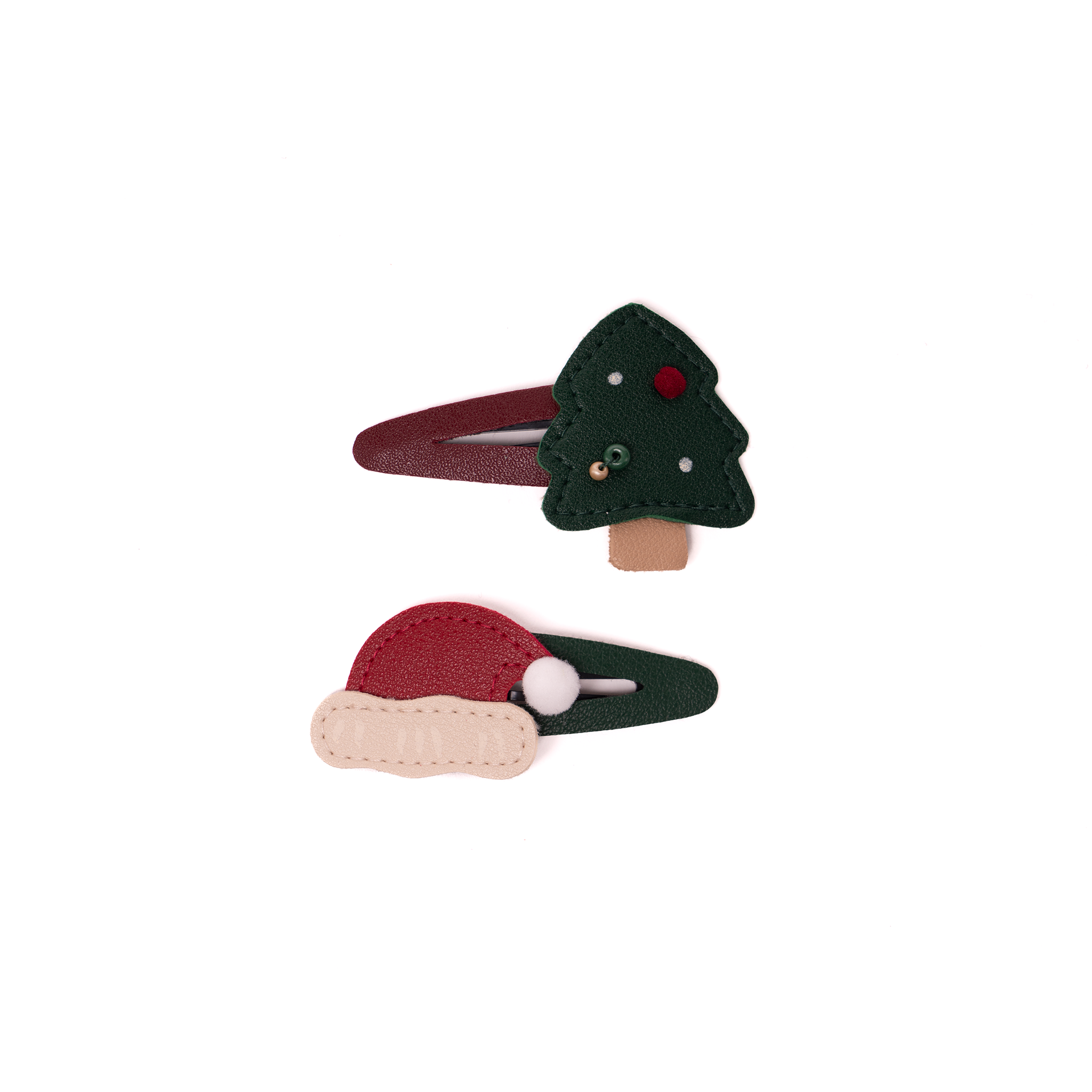 Leather Christmas Tree & Santa Hat Snap Clip Set – 2 Pieces