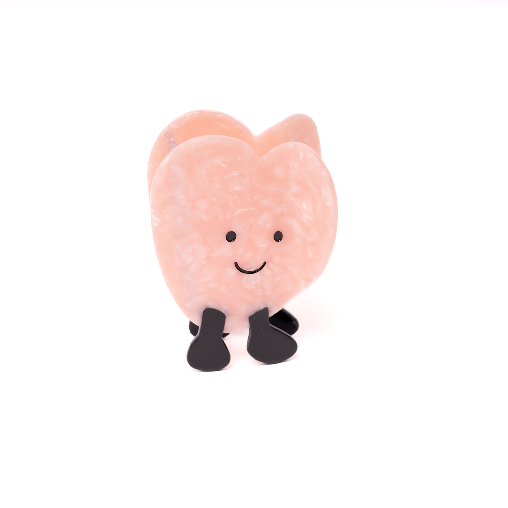 Jumping Heart Hair Claw – Pink Marble