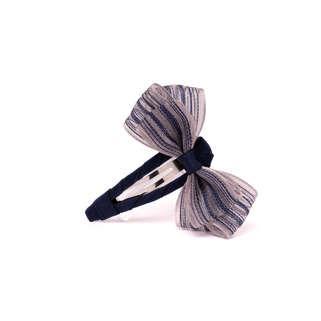 Fabric Butterfly Hair Clip – Blue Sheer Gauze (Long)