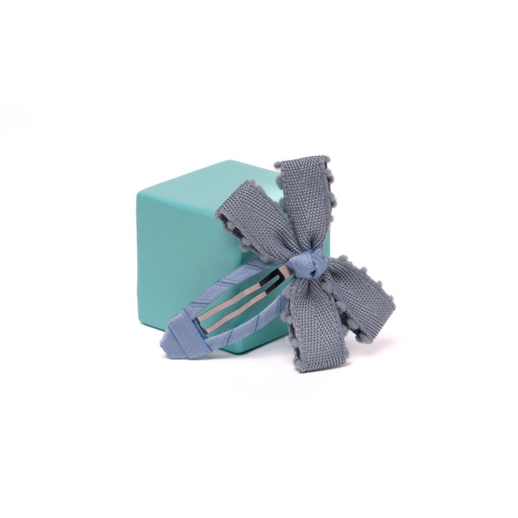 Fabric Butterfly Hair Clip – Denim Blue Dot Trim