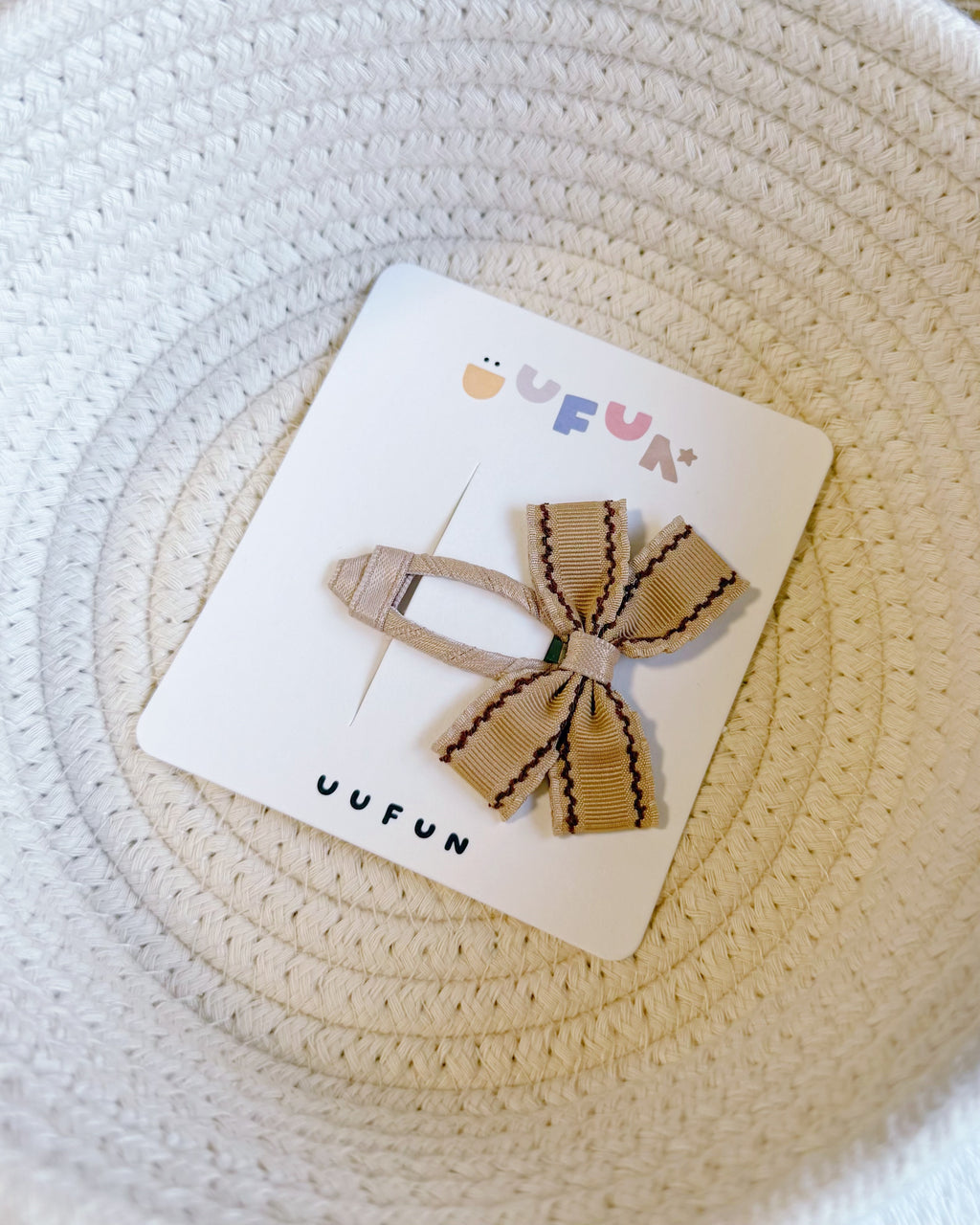 Fabric Butterfly Hair Clip – Khaki with Ric-Rac Edge