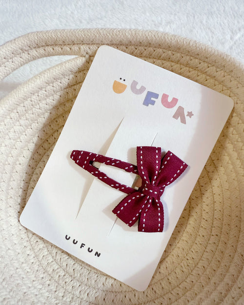 Fabric Butterfly Hair Clip – Berry Dash Trim (Long)