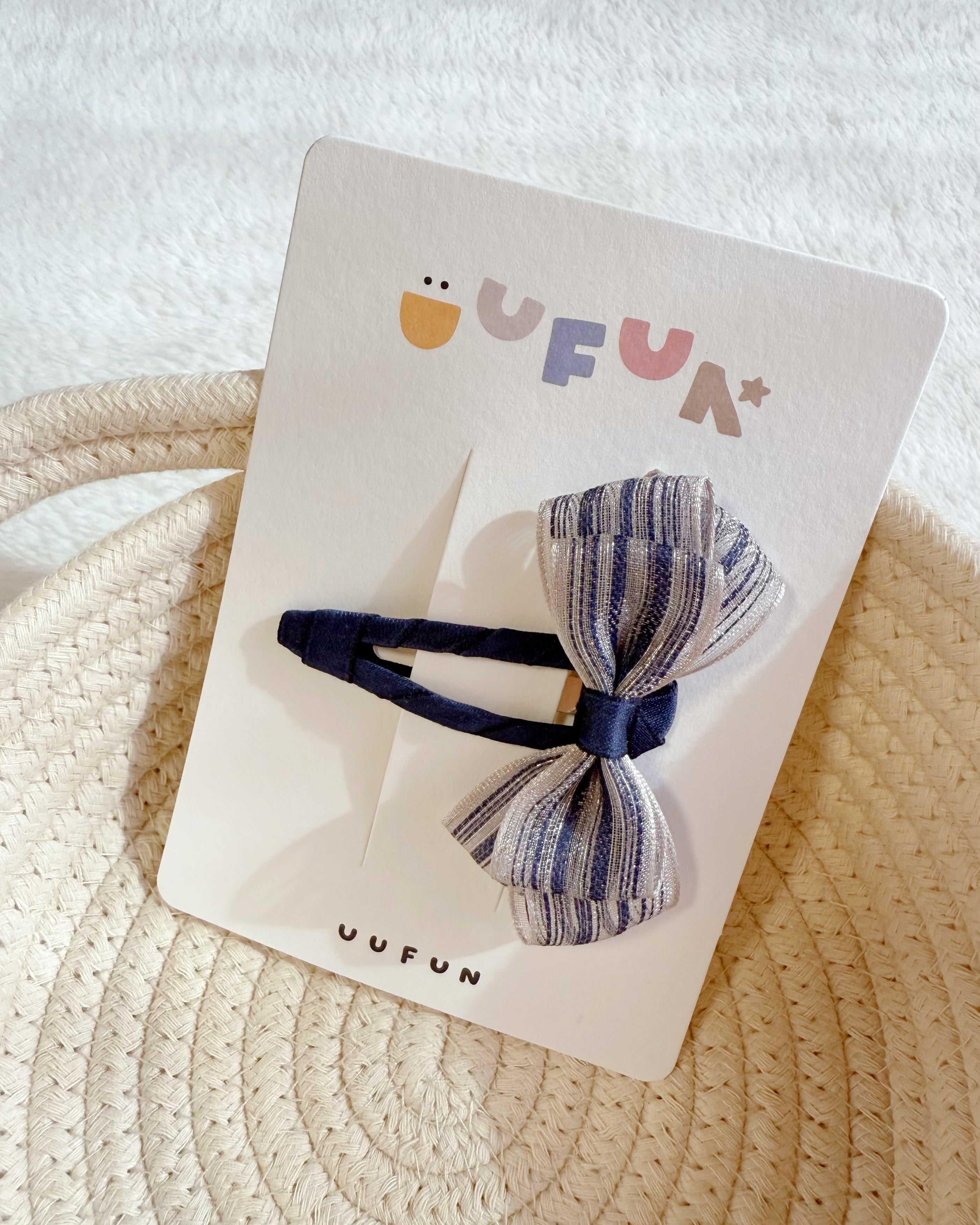 Fabric Butterfly Hair Clip – Blue Sheer Gauze (Long)