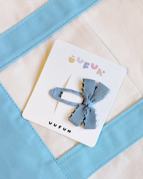 Fabric Butterfly Hair Clip – Denim Blue Dot Trim