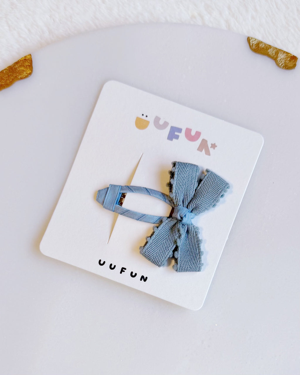 Fabric Butterfly Hair Clip – Denim Blue Dot Trim