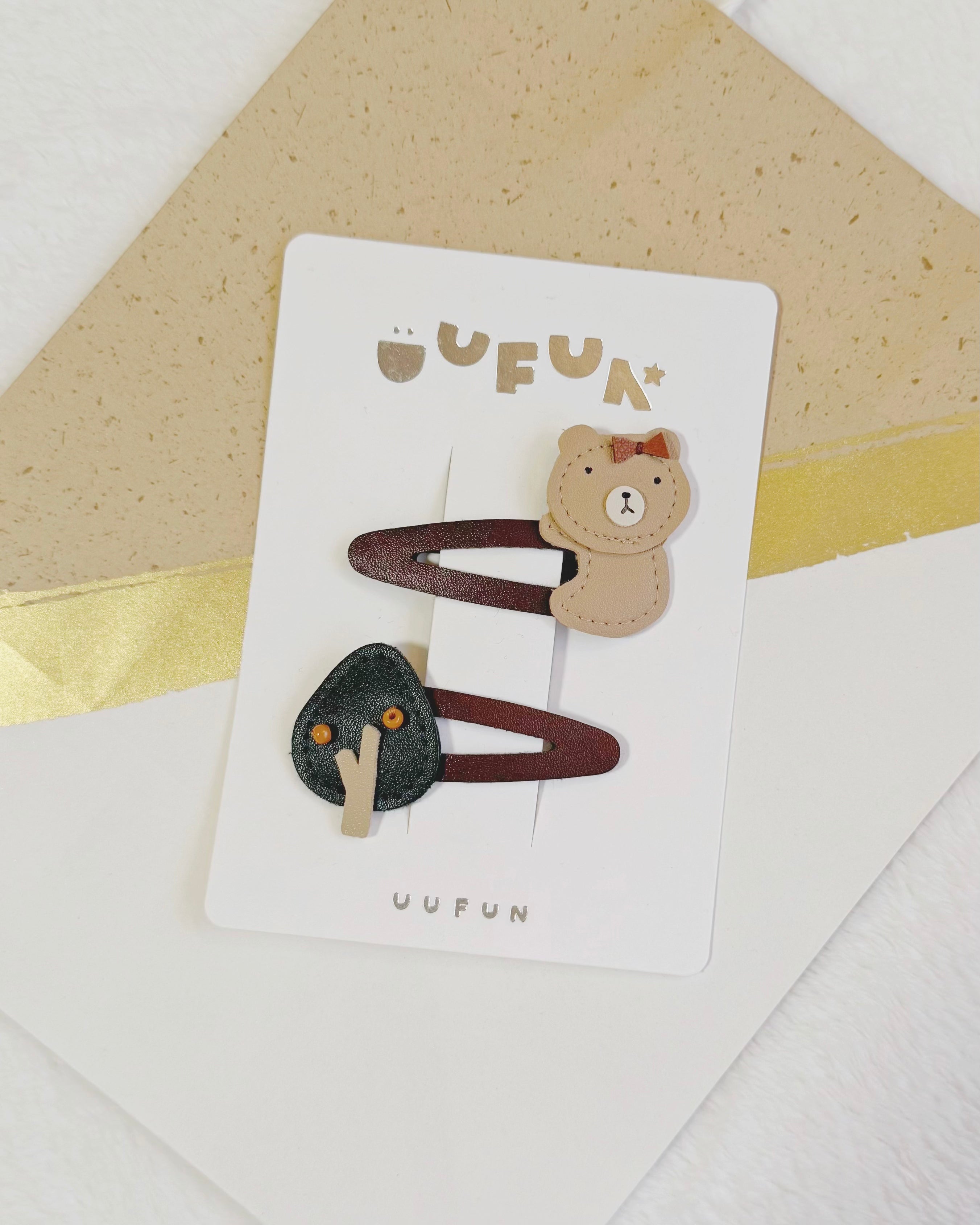 Leather Bear & Tree Snap Clip Set