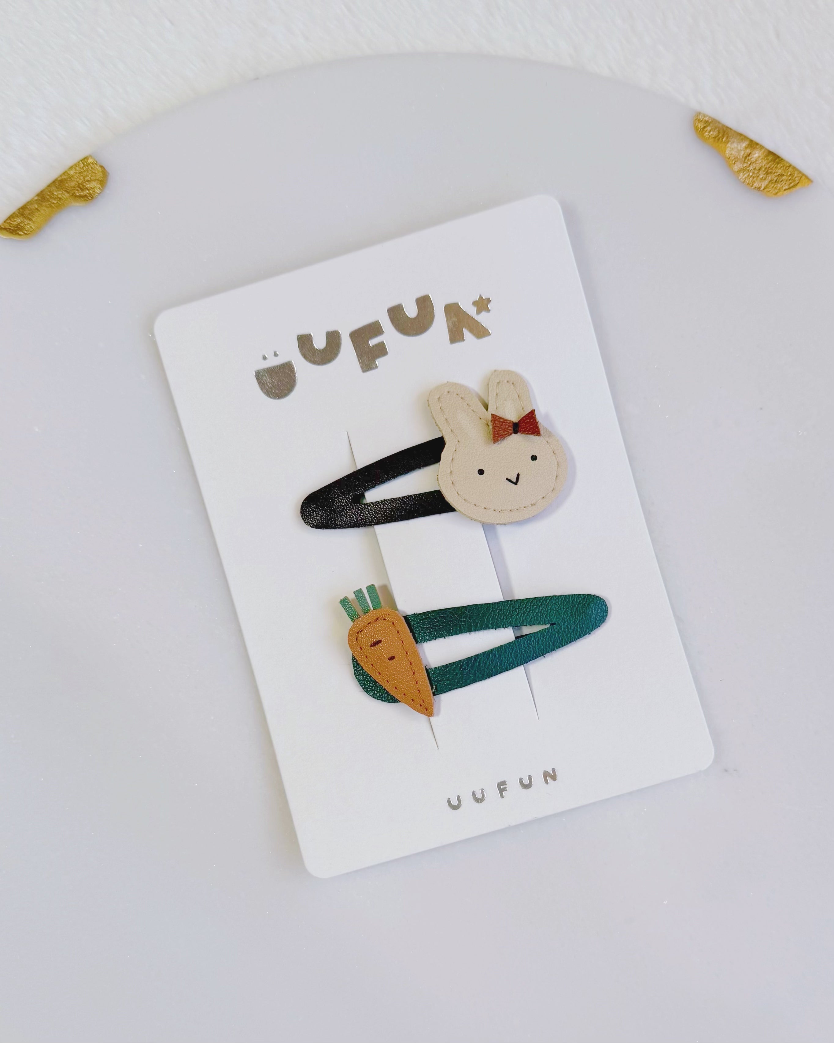 Leather Bunny & Carrot Snap Clip Set