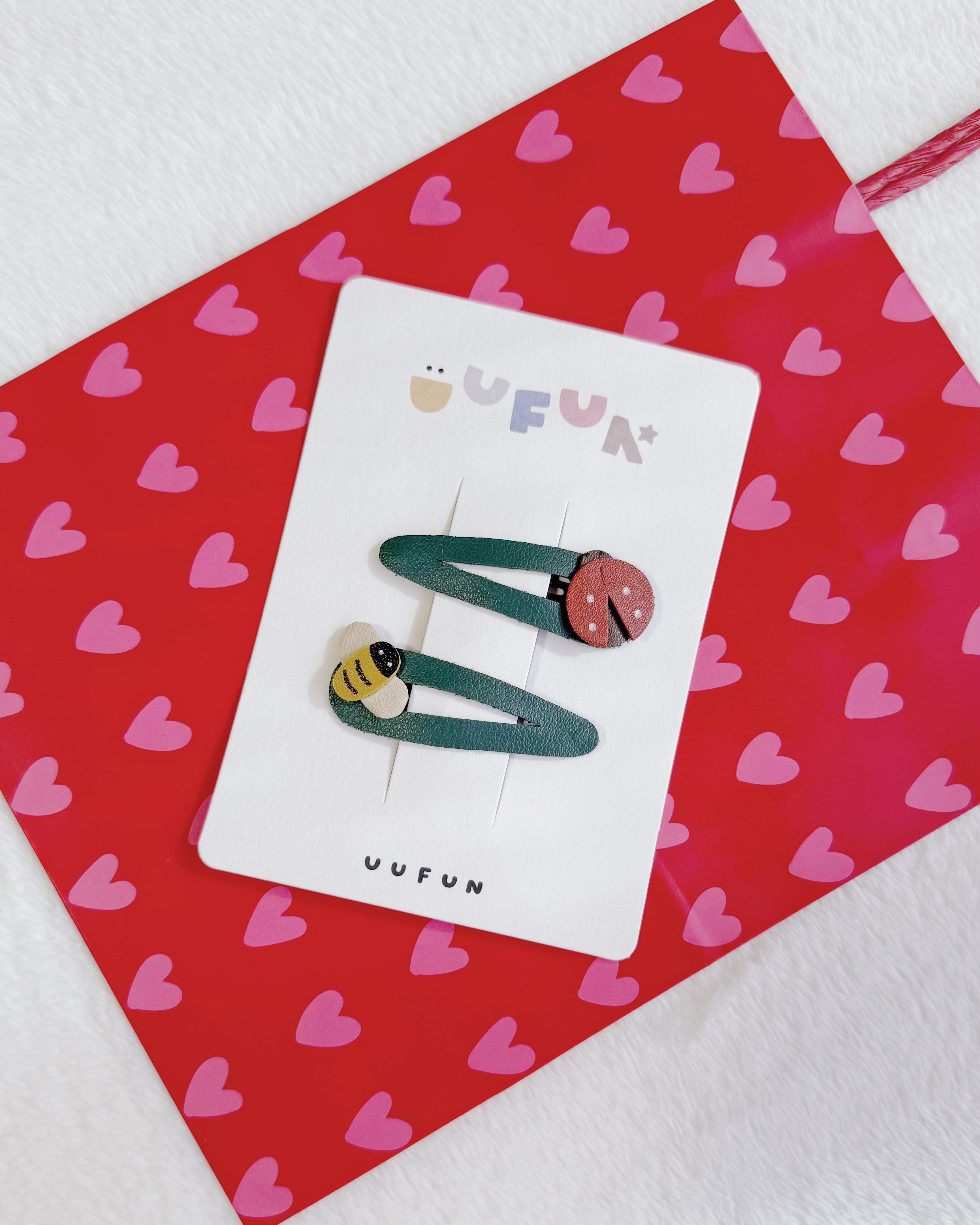 Leather Ladybug & Bee Snap Clip Set – 2 Pieces