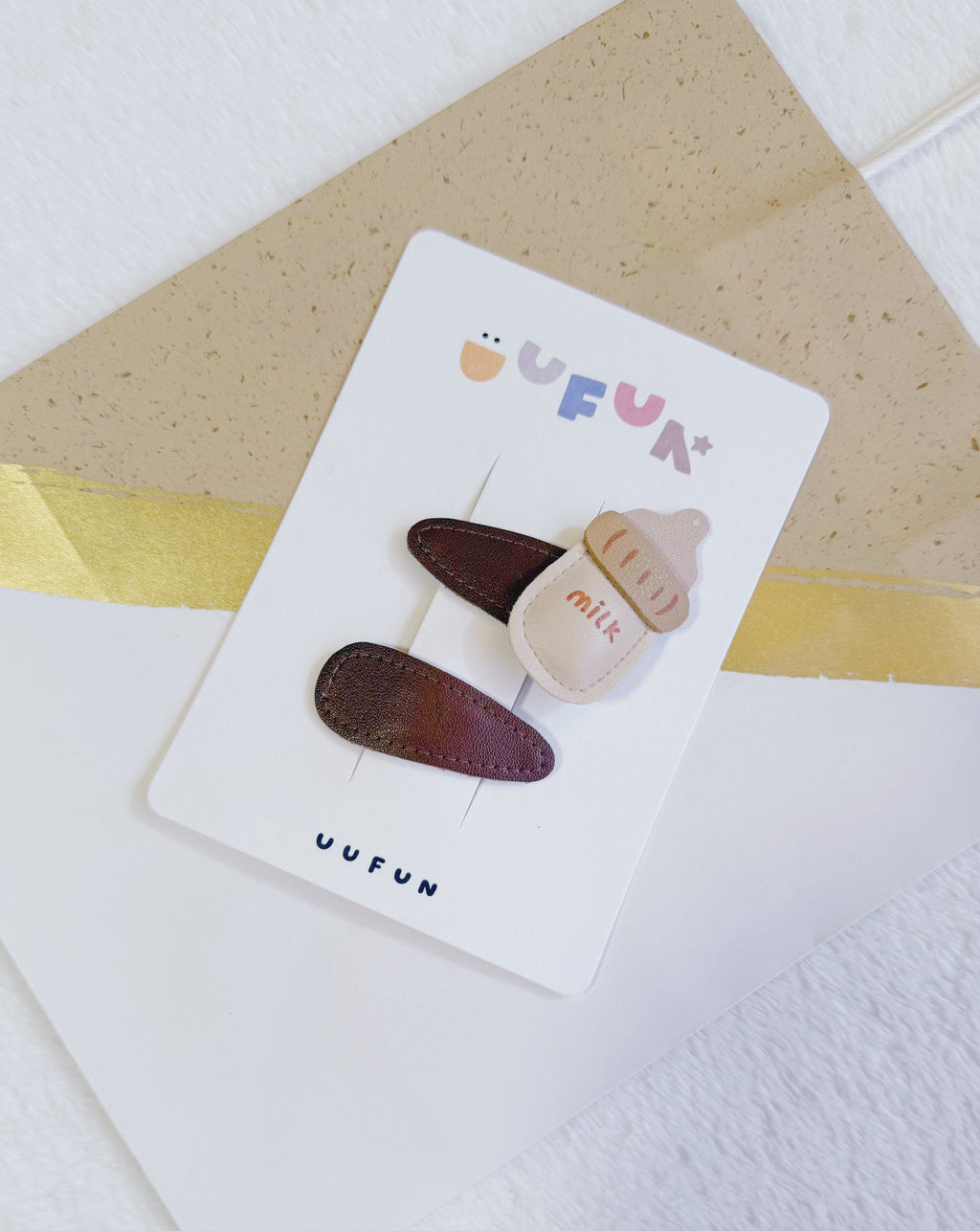 Leather Baby Bottle & Plain Snap Clip Set – 2 Pieces